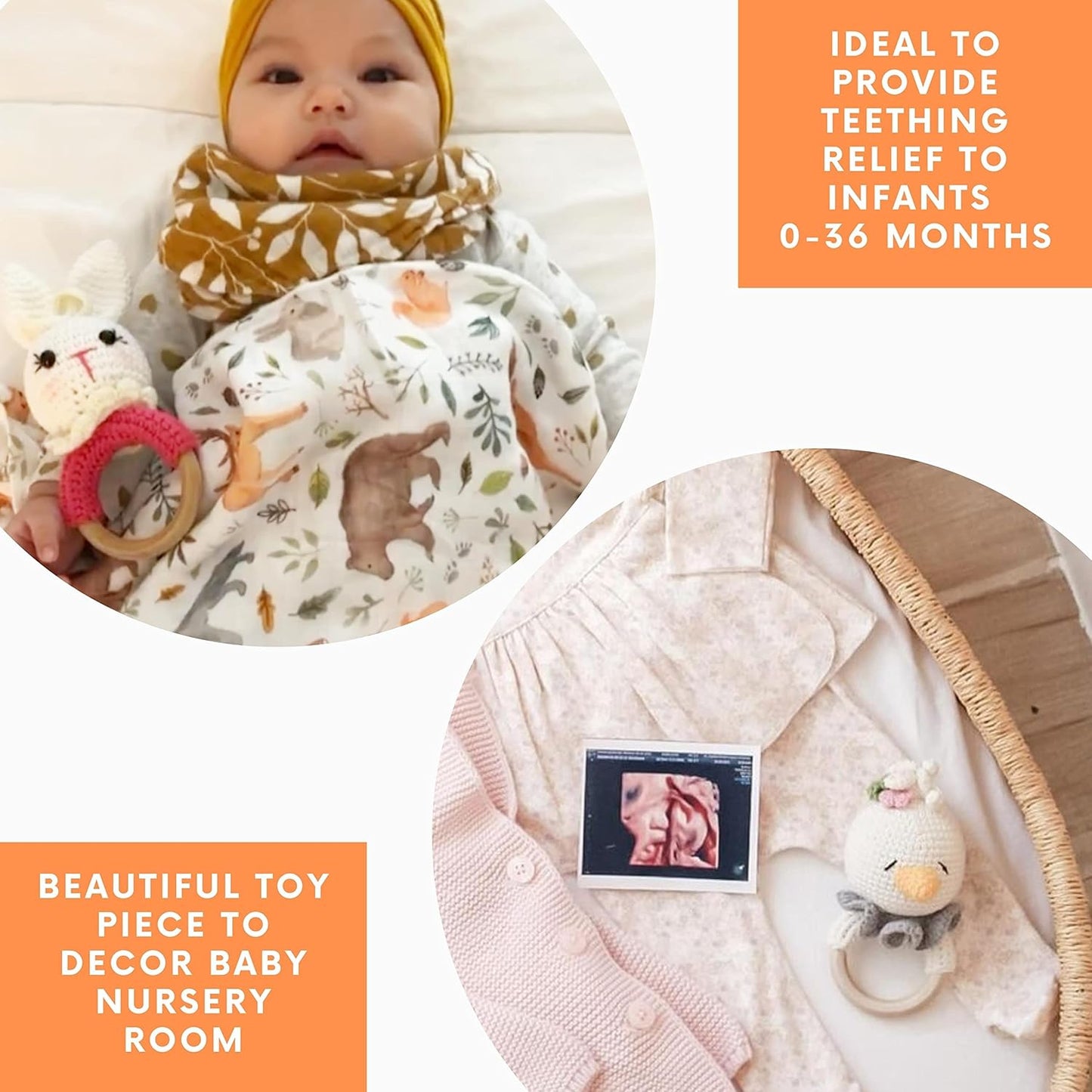 Chippi & Co Crochet Baby Rattle, Crochet Baby Toys, Stuffed Baby Doll, Organic Wooden Newborn Toys, Knitted Stuffed Animals for Babies Boy, Girl, Baby Shower Gifts for New Mom, Dad (Rosie Bunny)