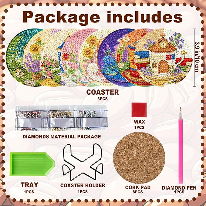 8-Pack Diamond Art Coaster Kit
