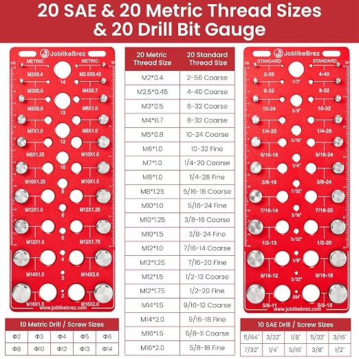 Thread Checker, 60 Nut and Bolt Thread Checker, 20 Standard & 20 Metric & 20