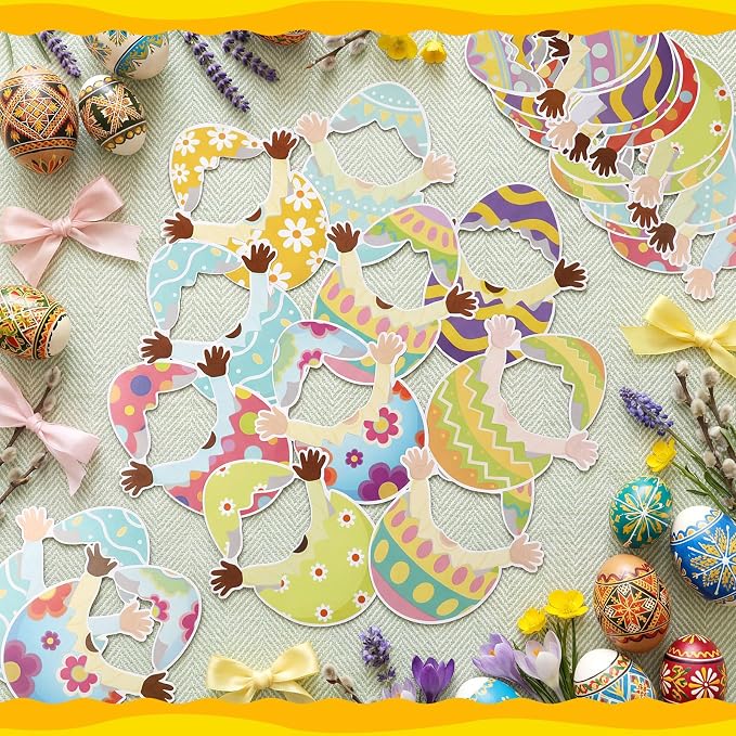 Gersoniel 72 Pcs Kid Easter Egg Face Decor, Easter Bulletin Board Cutout |