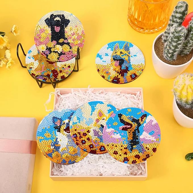 EWJRNSF 10 PCS Dog Diamond Art Coasters DIY Kit