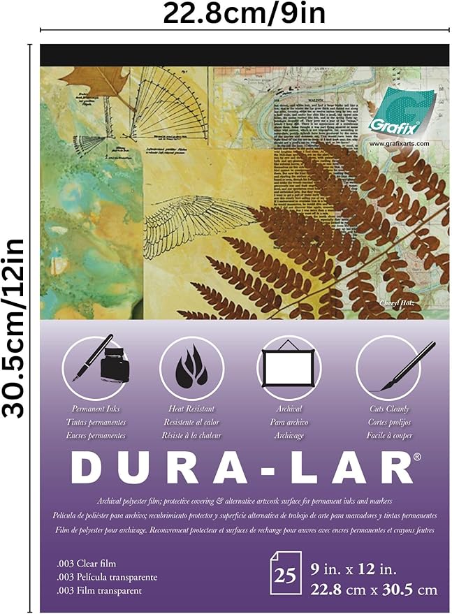 Grafix Dura-Lar 0.003" Film, Ultra Clear, Glossy 9"x12" Sheet, Mylar/Acetate