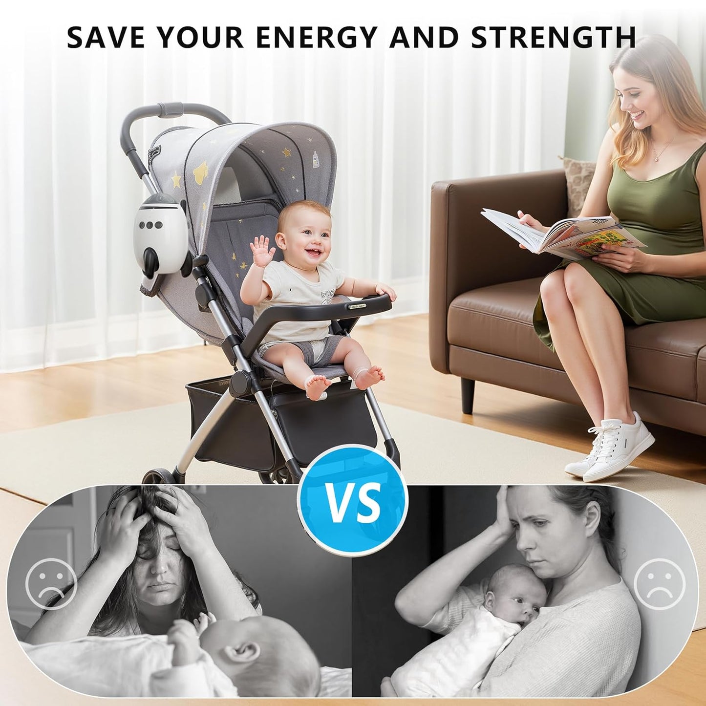 QNHMPW Baby Rocker, Baby Vibrating Soother Gently Rocks Any Stroller or Pram, White Noise Sound Machine Baby with 11 Sounds, Adjustable Speed, Baby Sleep Aid Newborn Essentials Must Haves Gifts