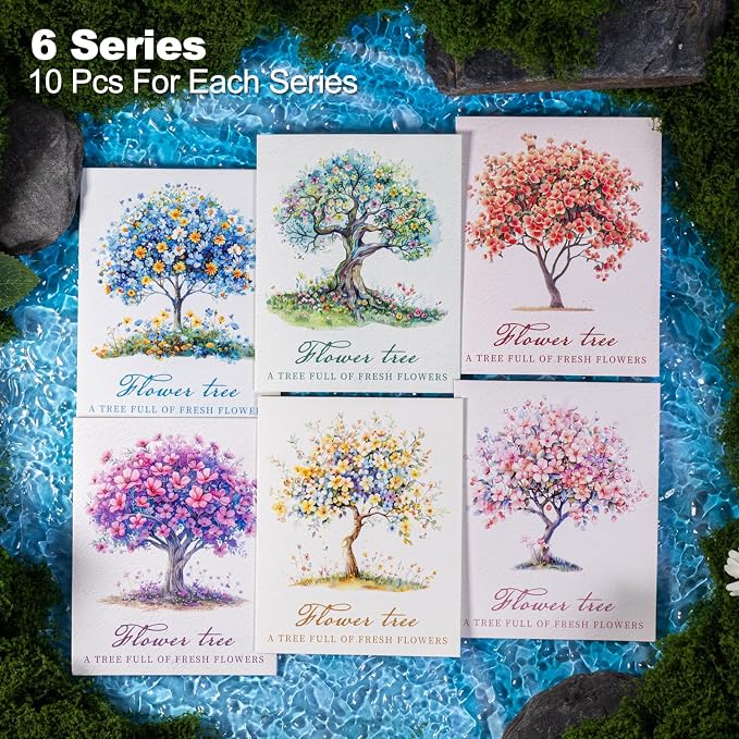 60 Pcs Holographic Floral Tree PET Stickers