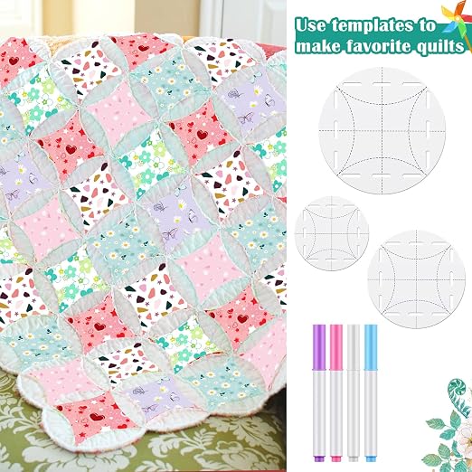 7 Pcs Quilt Circle Template Fabric Marking Pens Set Including Round Acrylic