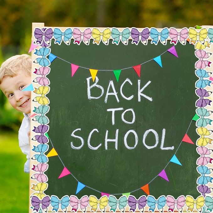 FYSUIMU 65.6 Ft Pencil Bow Bulletin Board Border Pastel Colorful Pencil