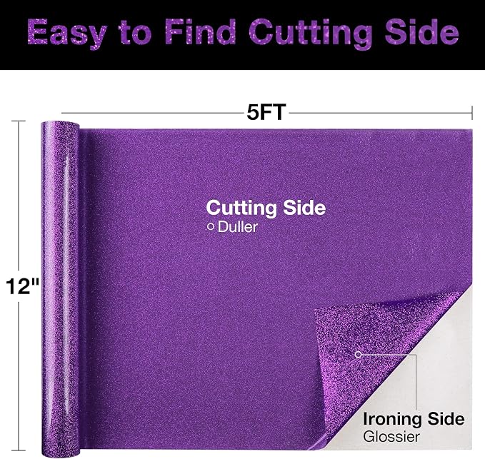 TORC Purple Glitter HTV Heat Transfer Vinyl Roll 12 inch x 5 ft Iron on Vinyl