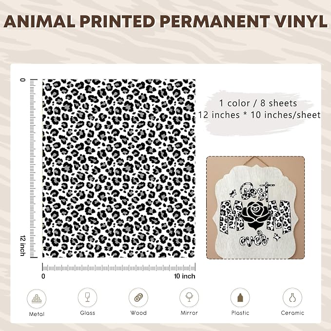 Tintnut Black White Leopard Permanent Vinyl Adhesive Vinyl 8 Pcs 12x10in |