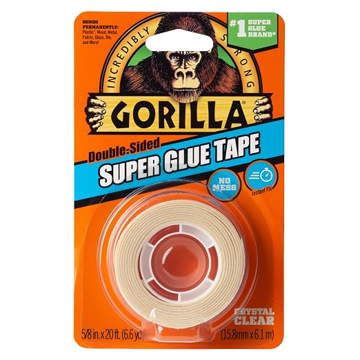 Gorilla Super Glue Tape, Double Sided, High Tack, 5/8in x 20ft