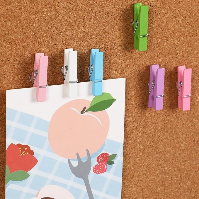 SANNIX 100Pcs Wooden Push Pin Clips, Bright Wooden Clips