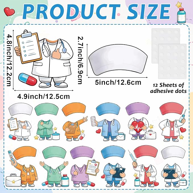 60pcs Nurse Theme DIY Cutouts Healthcare Bulletin Board Decorations Set Doctor