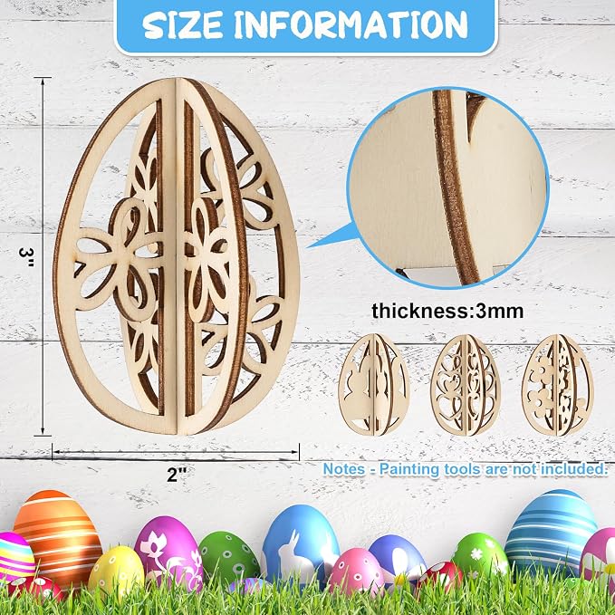 COCHIE DIY 3D Easter Eggs Wood Crafts to Paint, Paintable Unfinished Wooden