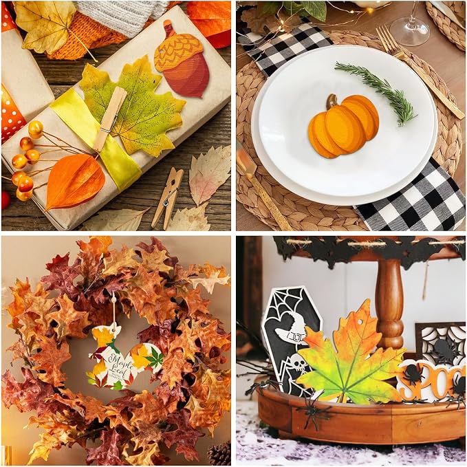36PCS Wooden Fall Ornaments to Paint Thanksgiving Decorations, 6 Styles DIY