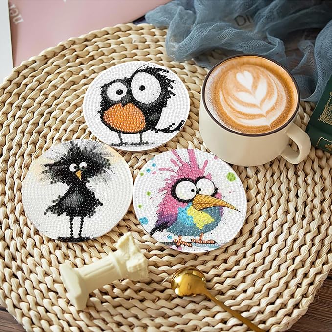 8 Pcs Retro Birds Diamond Art Coasters Kits