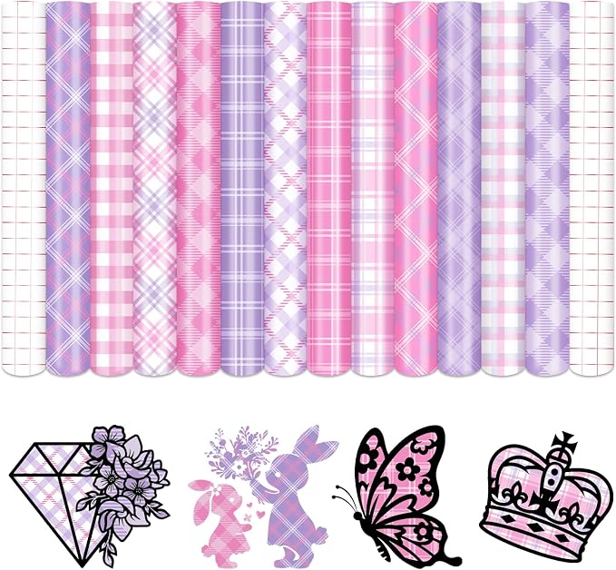 Tintnut Pink Purple Plaid Permanent Vinyl, waterproof, easy peel & stick