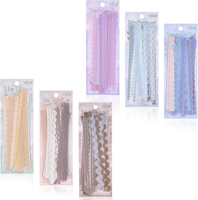 240PCS/6 Packs Lace Transparent Stickers, Vintage PET Lace Scrapbooking