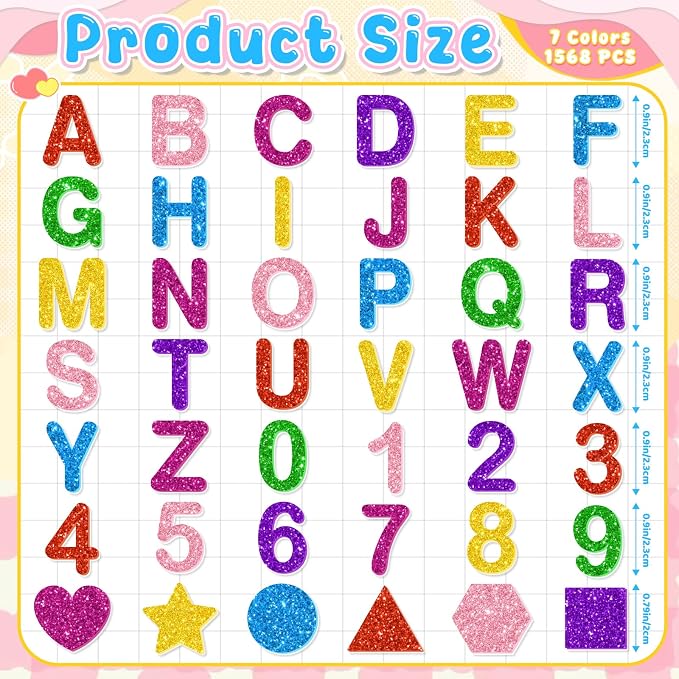 1568 Pcs Foam Letter Stickers Glitter, Self-Adhesive Glitter Alphabet Stickers