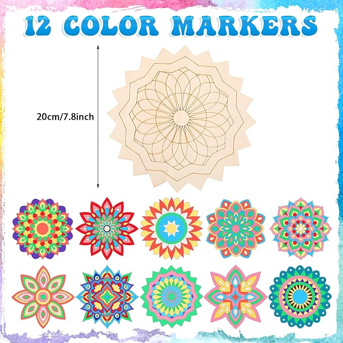 Vercraft 22 Pcs Wooden Mandala Painting Set 10 Mandala Unfinished Wood Cutouts