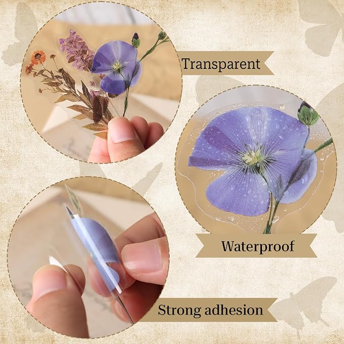 Imeepa 320Pcs Natural Flower Stickers Transparent Scrapbooking Stickers | PET