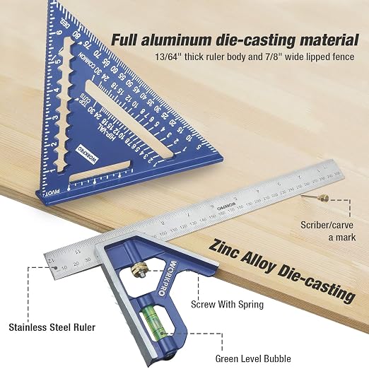 WORKPRO Aluminum Alloy Carpenter Square and Zinc-Alloy Square Ruler Set - 7 in.