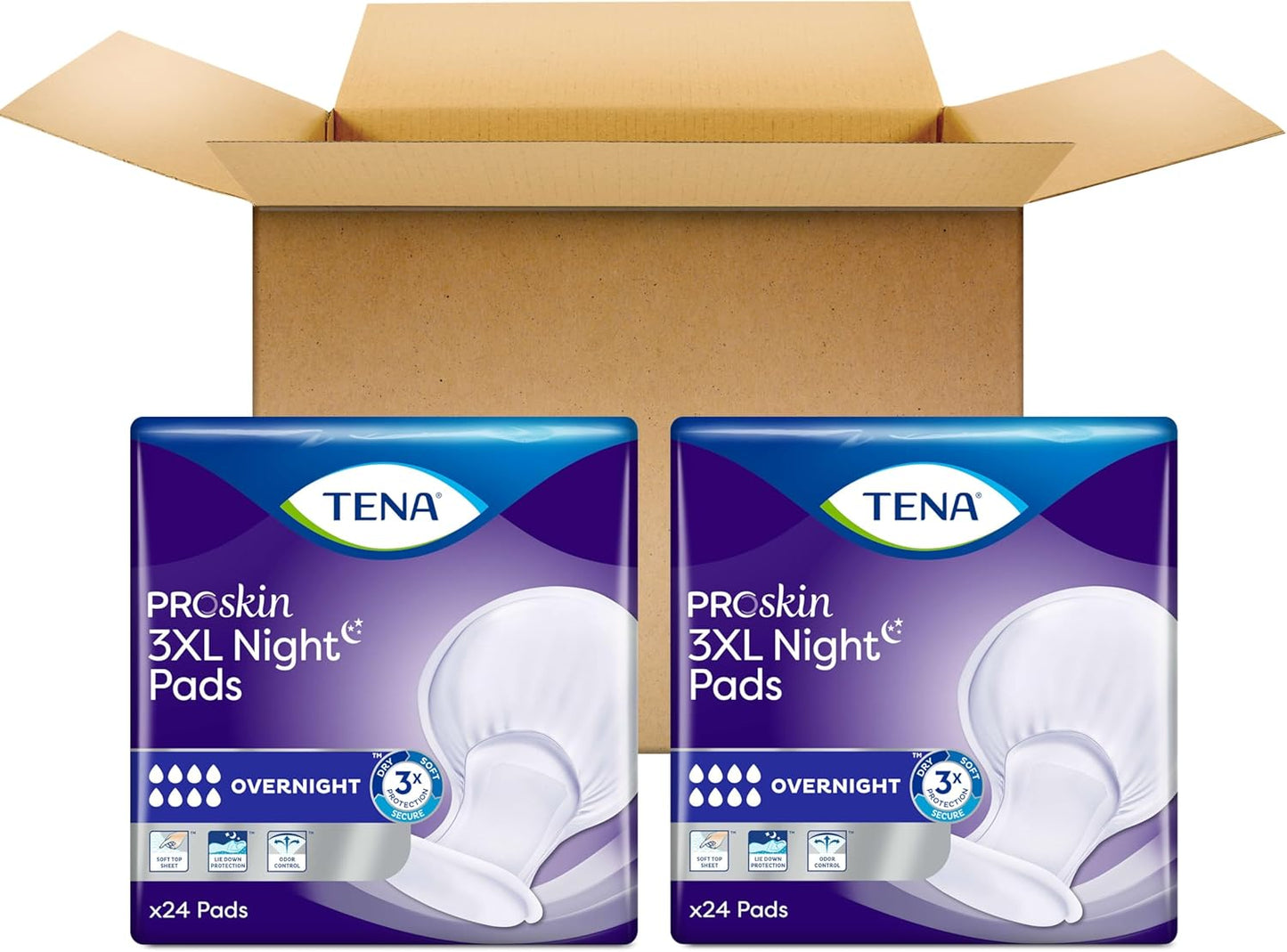 TENA ProSkin 3XL Overnight Incontinence Pads for Women and Men, 48 Count