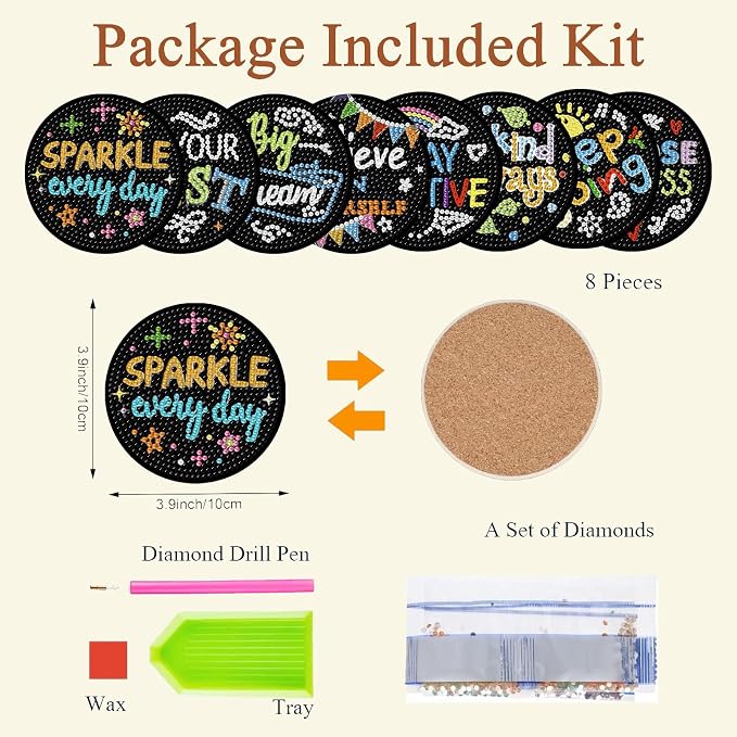 Gemozaic 8PCS Inspirational Diamond Art Coasters Kit