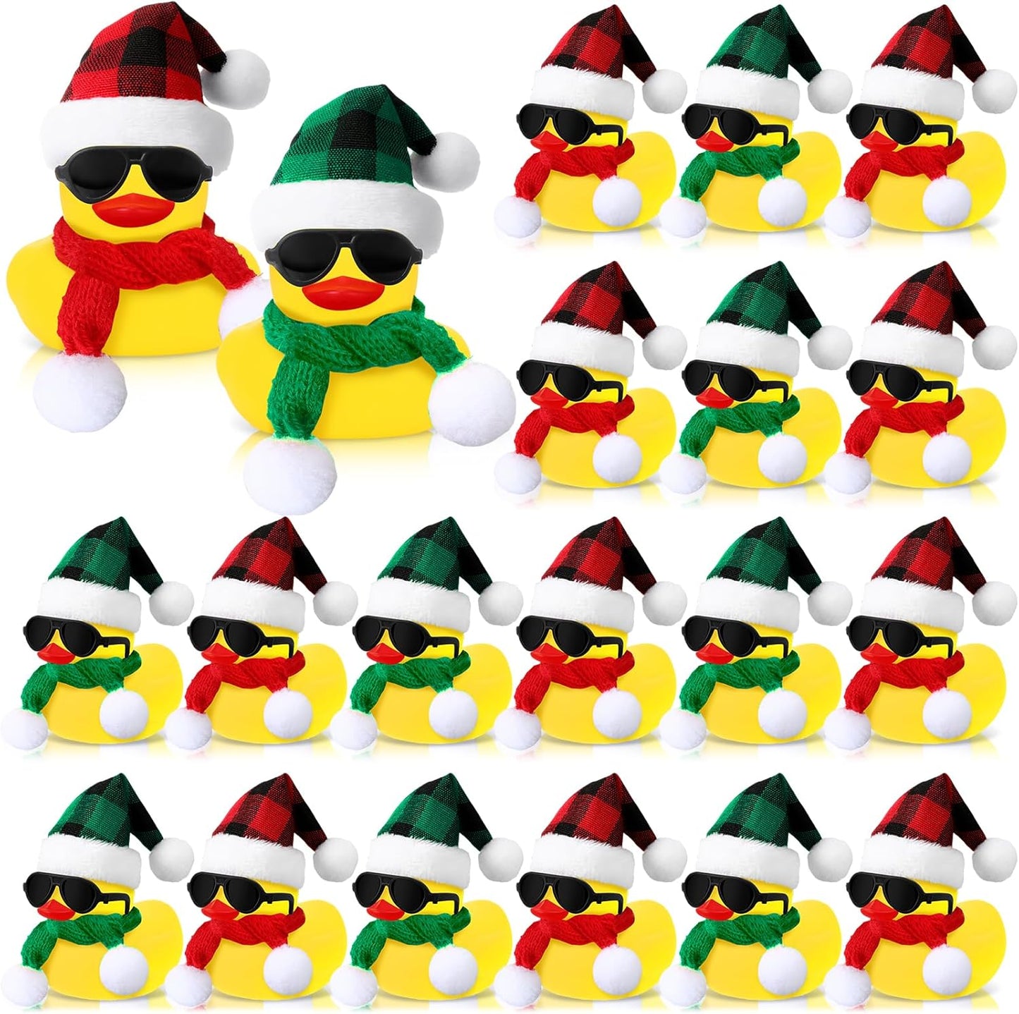 Syhood 24 Sets Christmas Mini Rubber Duck Bulk with Sunglasses Scarf Hats and Adhesive Dots Duckies Bath Toy Xmas Decor for Christmas Winter Gift Cruise Birthday Party (Plaid Hat)