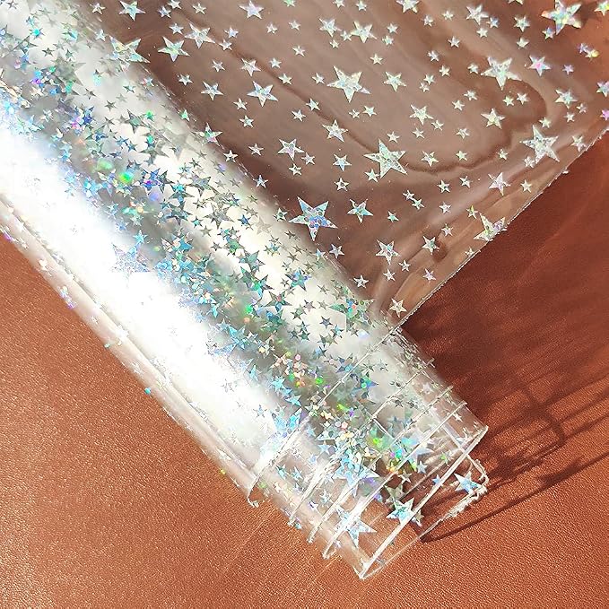 HYANG Transparent Stars PVC Super Clear Holographic Vinyl Faux Leather Sheets 1