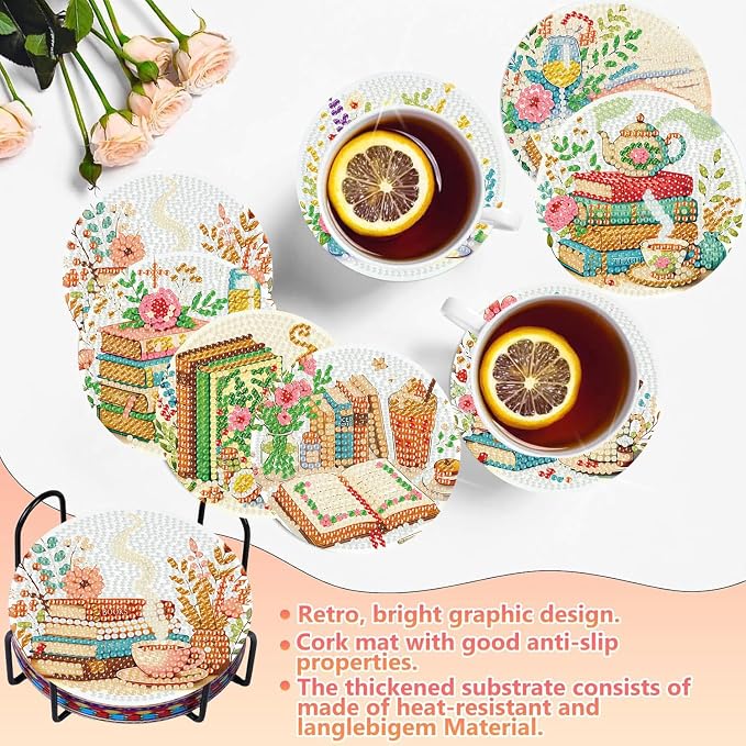 Benjenes 8 PCS Diamond Art Coasters Kits Book Diamond Painting Coaster |