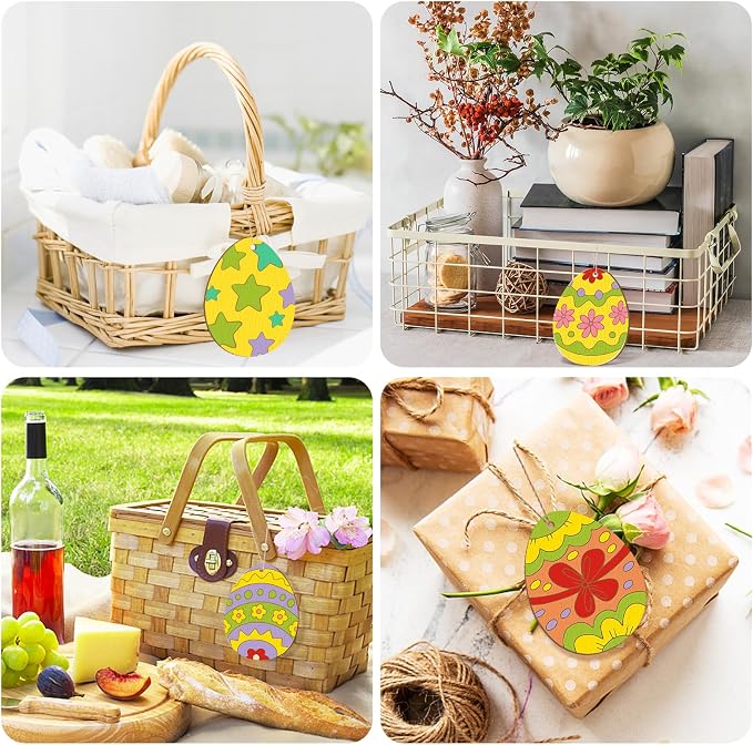 36PCS Wooden Easter Ornaments to Paint, 6 Styles DIY Blank Unfinished Wood Egg