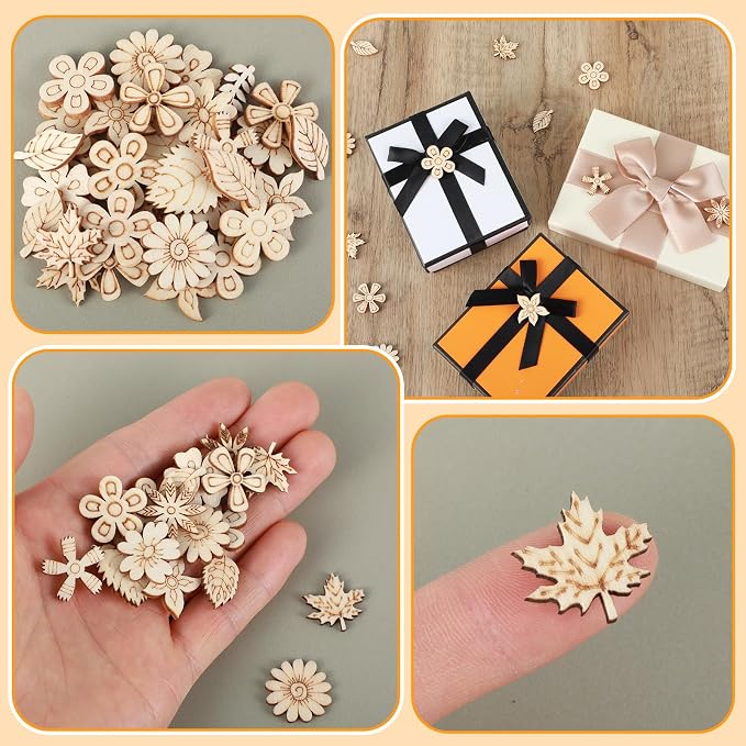100 Pack Wooden Flower Cutouts for Crafts, 20mm Wood Spring Ornaments to Paint