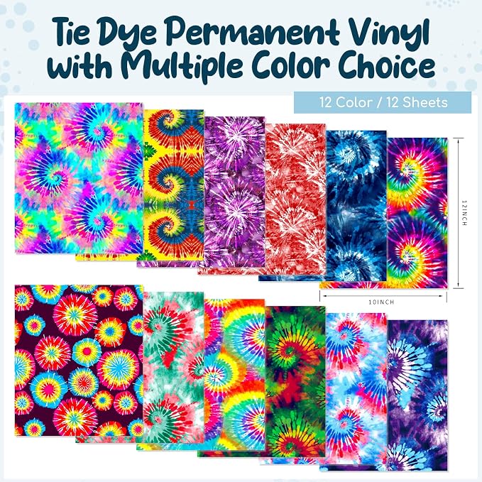 Tintnut Swirl Tie Dye Permanent Vinyl 12 Sheets 12"x10" Adhesive Vinyl |