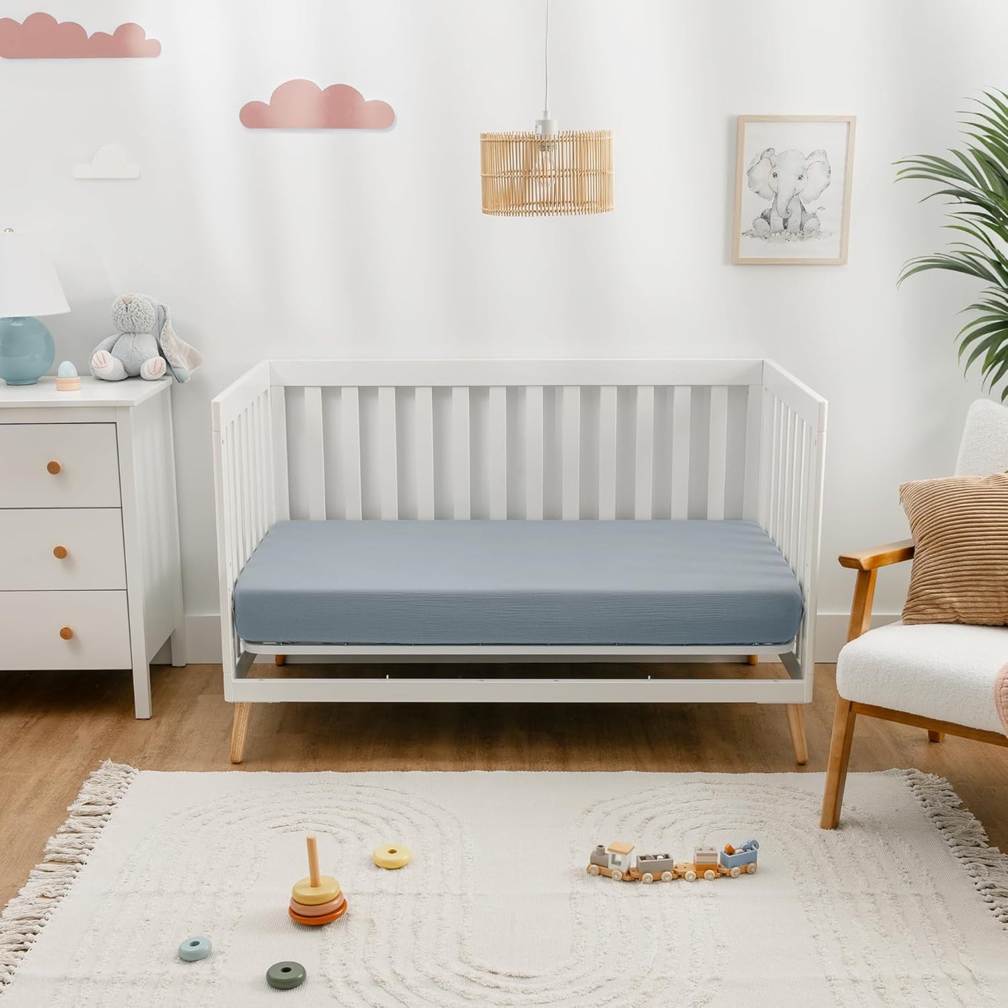 Comfy Cubs 100% Muslin Cotton Fitted Crib Sheet - Soft, Standard & Breathable Crib Sheets for Toddler Mattress - Snug Fit, Secure Elastic with Beautiful Packaging for Boys & Girls - Pacific Blue