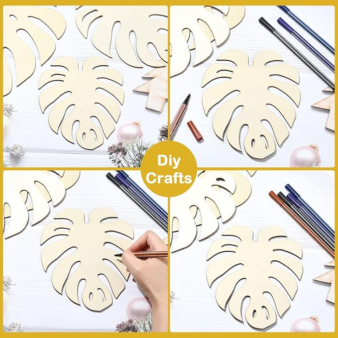6 Pcs Wooden Monstera Leaf Cutouts Unfinished Blank Wooden Leaves Pieces
