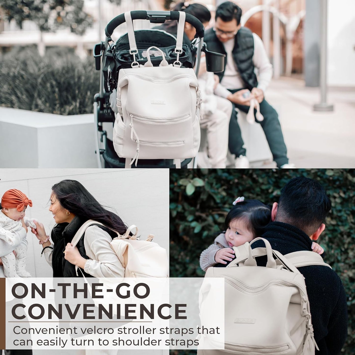Neoprene Diaper Bag, Minimalist Backpack Diaper Bag with Pouch, Changing Pad, and Stroller Straps, Water Resistant and Lightweight Baby Girl Diaper Bag, Diaper Bag Backpack, Cream