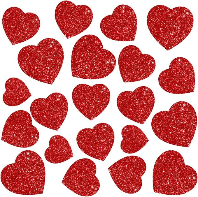 JarThenaAMCS 45Pcs Valentine' s Day Heart Cutouts Red Pink Glitter Heart Shaped