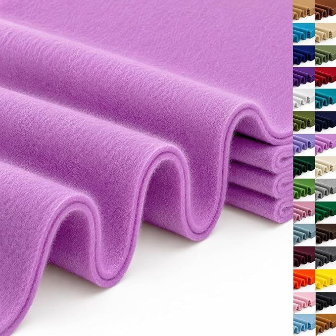 Lilac Large Felt Fabric 36" x 36", 1.4 mm Soft Felt Sheet, Nonwoven Fabric