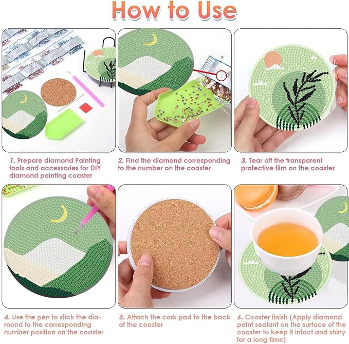ijbnhd 8 Pcs Leaf Diamond Art Coasters Kit, Diamond Painting Coasters | Leaf