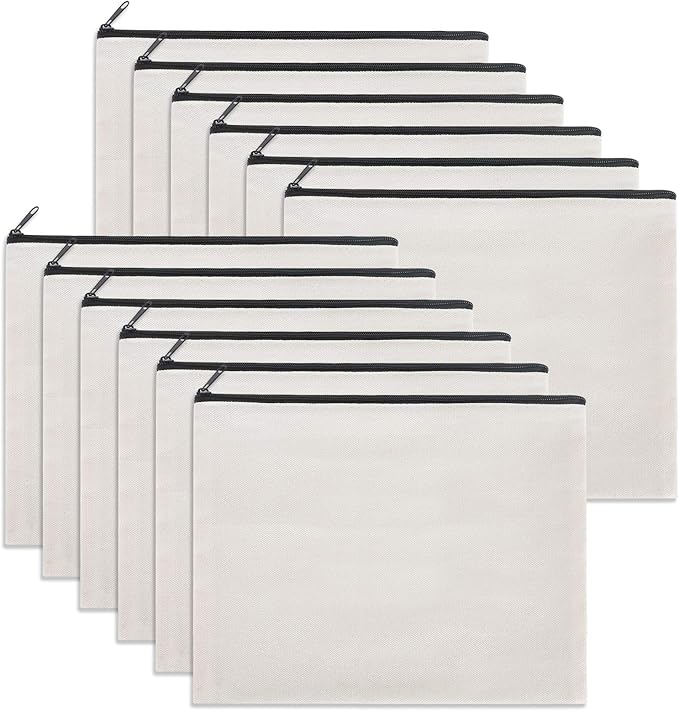 12 Pieces White Cotton Canvas Makeup Bag, Blank DIY Craft Bag