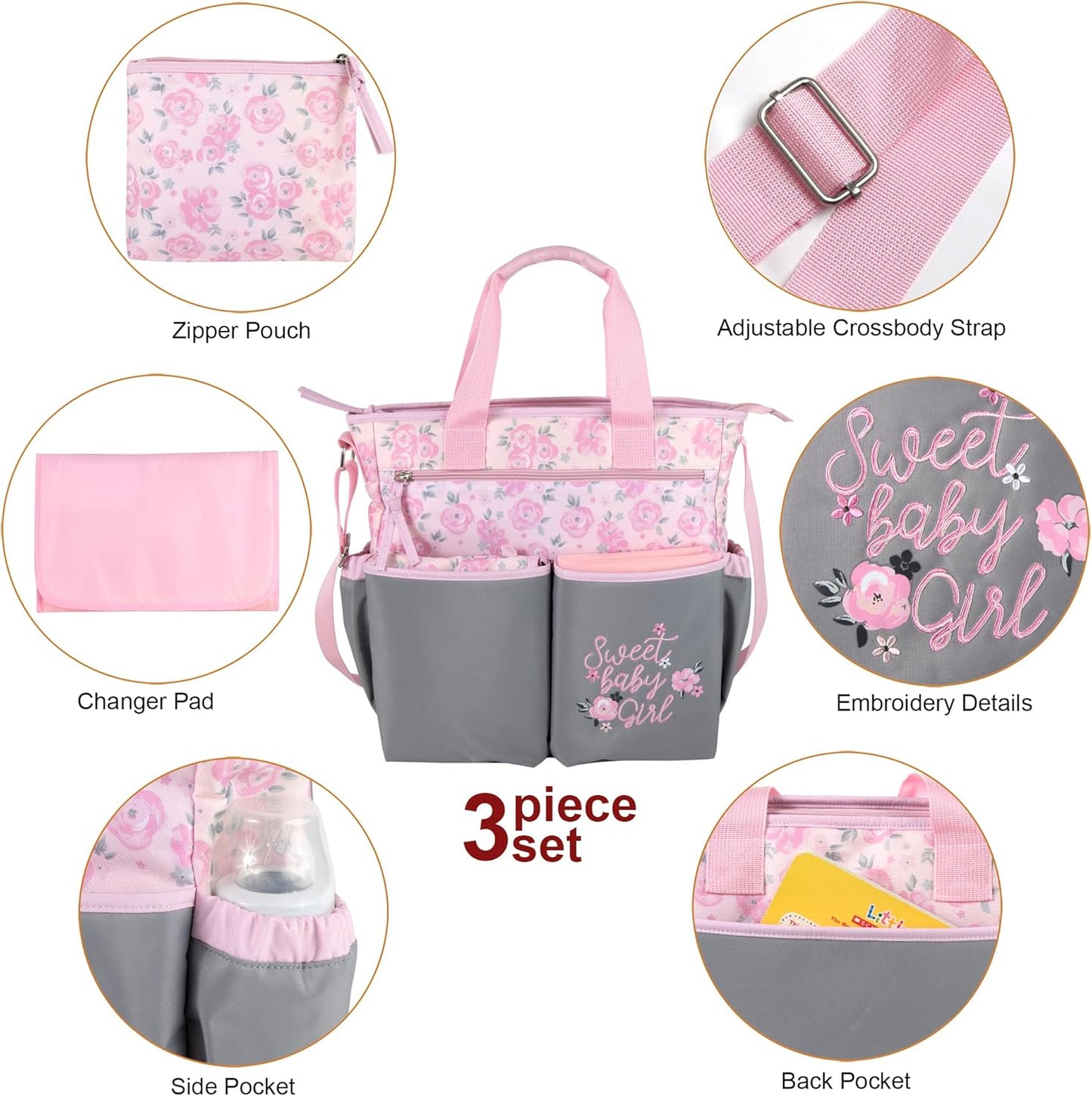 Crossbody Dinosaur Diaper Bag Tote with Changing Station for Baby Boy, 3 Piece Diaper Bag Set