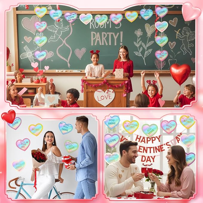 TaoBary 24 Pcs 7.08 Inch Large Heart Cutouts Shiny Iridescent Valentine's Day