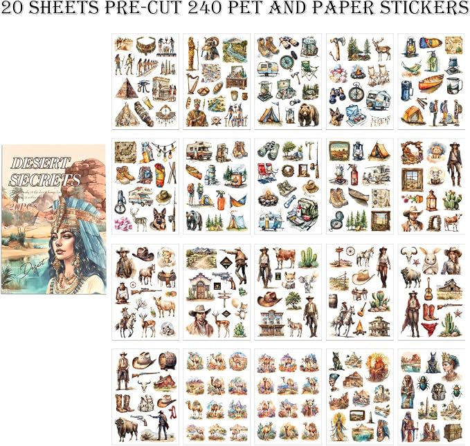 Egypt Travel Scrapbook Stickers 20 Sheets 240 Pre-Cut Washi Stickers PET
