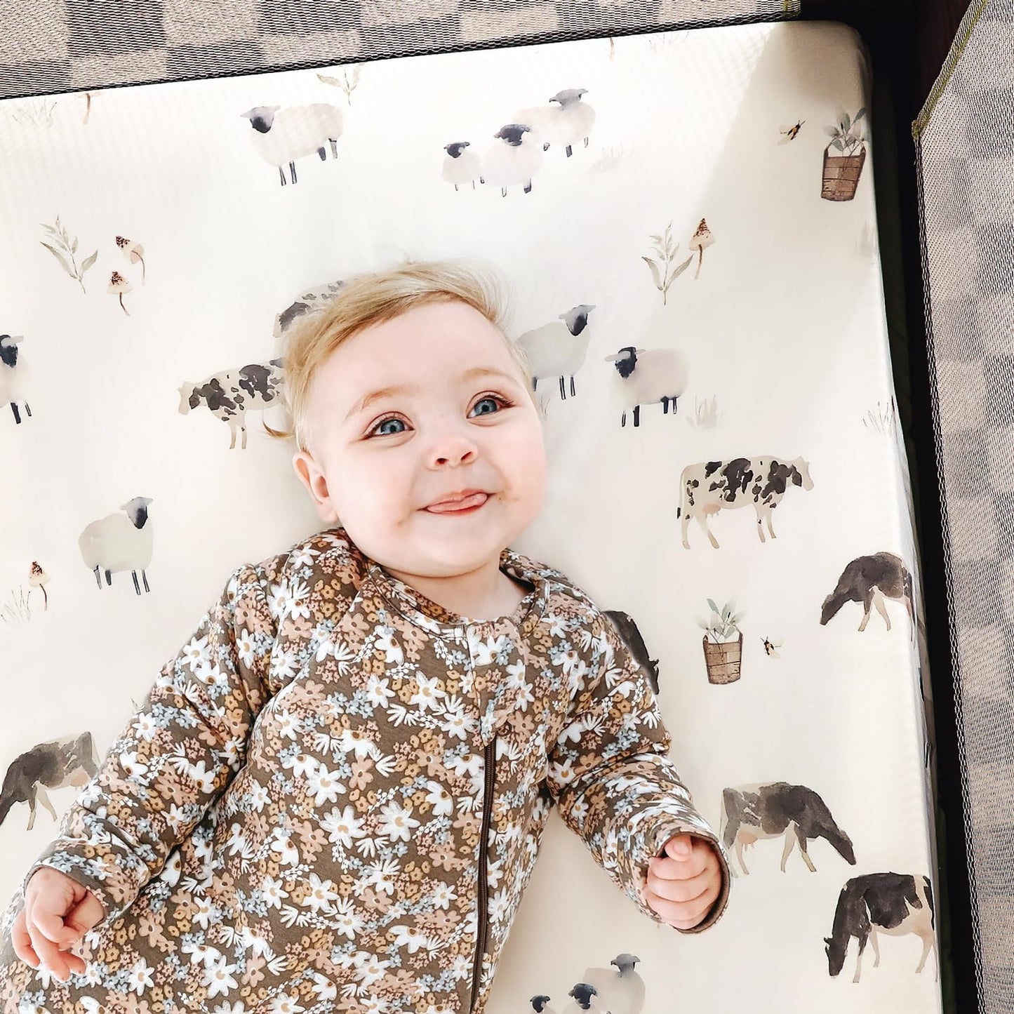 Stretchy Ultra Soft Jersey Knit Pack and Play Sheets Set 3 Pack, Portable/Mini Crib Sheets for Boys and Girls, Universal Fit for Pack N Plays Safe and Snug, Cute Watercolor Cows and Birds Print