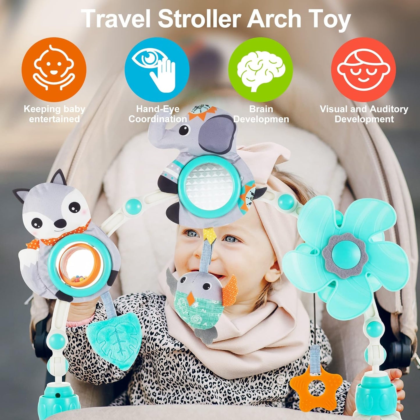 Adjustable Arch Bassinet Toys for Infant & Toddlers, Stroller Arch, Baby Crib Toys with Fascinating Hanging for Stimulating Baby’s Senses and Developing Motor Skills