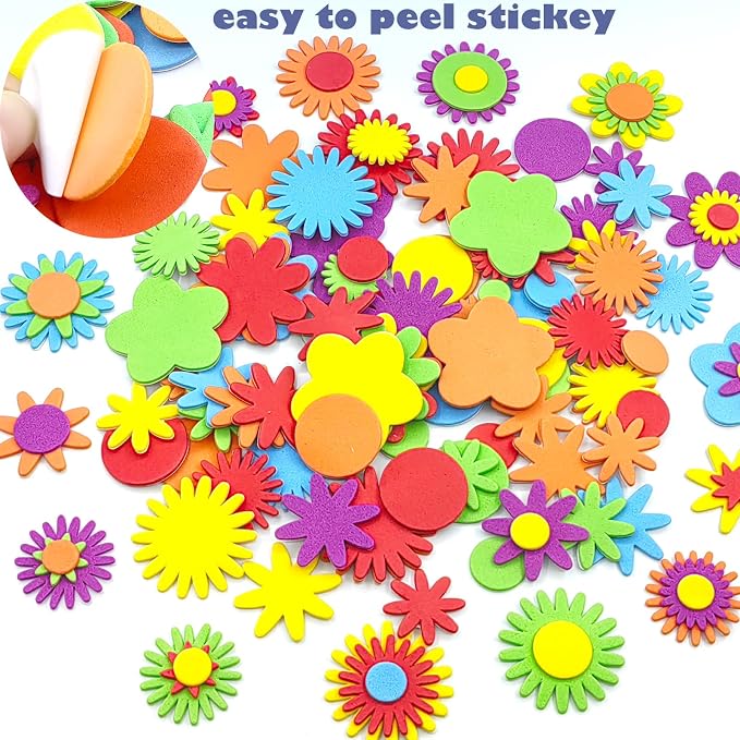 340PCS Foam Flower Stickers, Spring Theme Puffy Shapes Materials |
