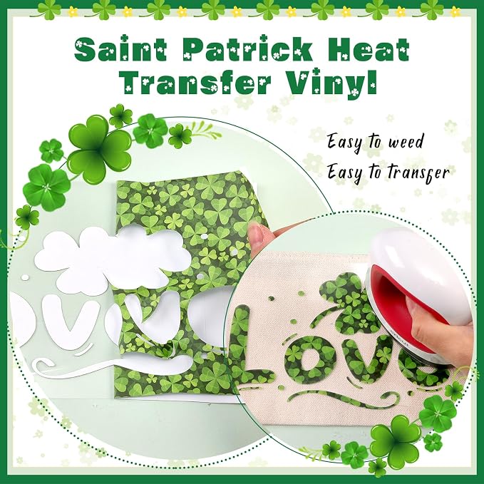 HTVSTD Four Leaf Clover Heat Transfer Vinyl 14pcs 12×10in Iron on Vinyl | St.
