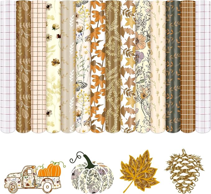Tintnut Thanksgiving Permanent Vinyl 12 Pcs 12x10in Fall Adhesive Vinyl | Brown