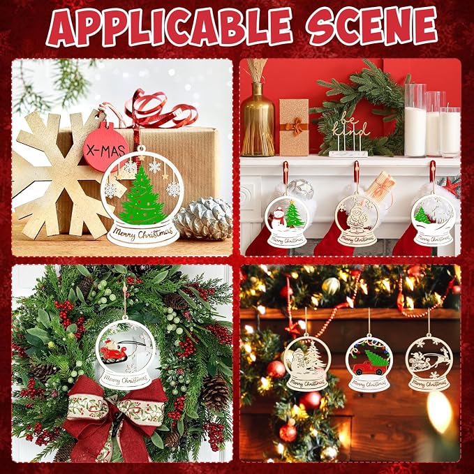 36PCS Wooden Hollow Christmas Ornaments