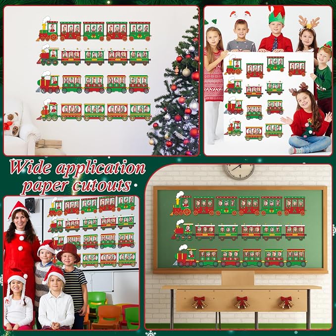 60pcs Christmas Theme Cutouts Xmas Trains Bulletin Board Decoration Set