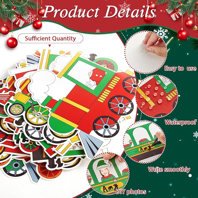 60pcs Christmas Theme Cutouts Xmas Trains Bulletin Board Decoration Set